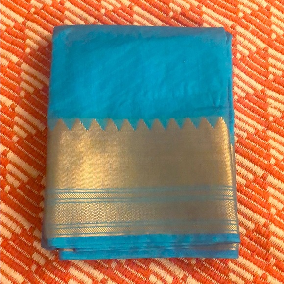 Other - Raw Silk Peacock Blue Saree